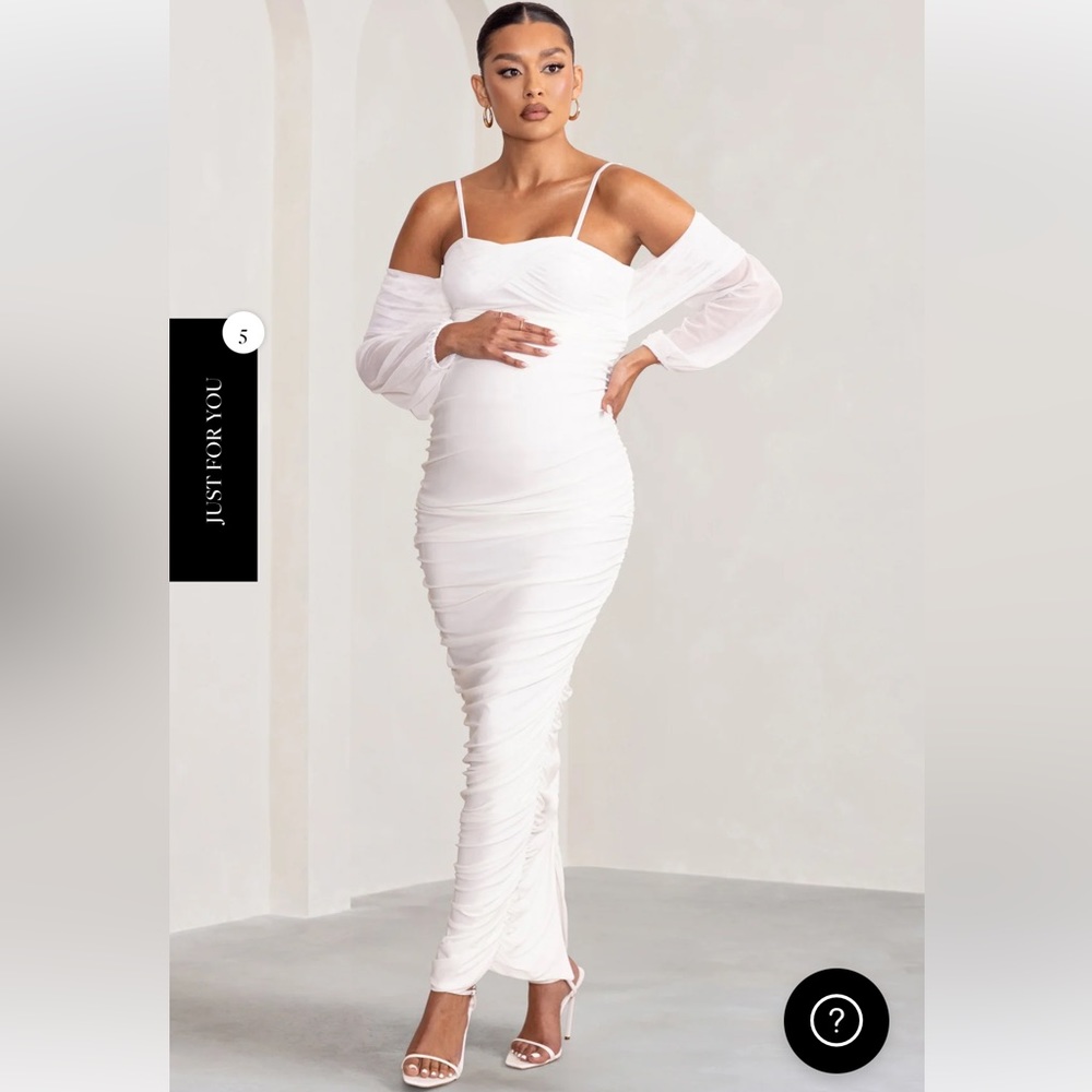 NWT Club L London Announcement Maternity Ruched Mesh Maxi Dress Size 10